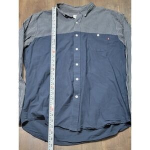 Obey Mens Large Navy Blue Colorblock Pinstripe Button Down Shirt Long Sleeve L